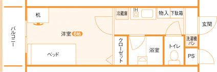 スチューデントハイムかさい 第21寮の一室の間取り図