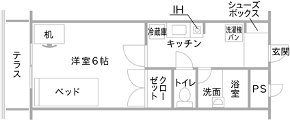 スチューデントハイムかさい 第15寮・16寮の一室の間取り図