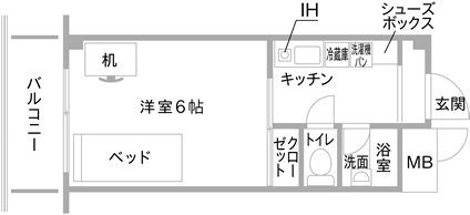 スチューデントハイムかさい 第20寮の一室の間取り図